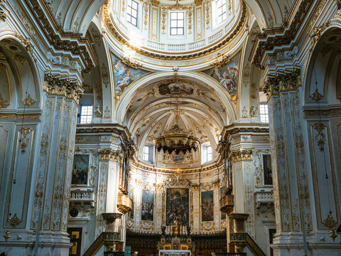 BERGAMO, ITALY - FEBRUARY 25, 2019: interior of Duomo Cathedral Cattedrale di Sant'Alessandro in Upper Town (Citta Alta) of Bergamo city, Lombardy
