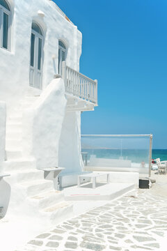 The white building in Naousa village, at Paros island