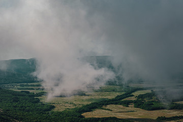 the view through the clouds of the valley before the rain.