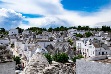 South of the Italy, alberobello with blue sky and the trulli in background