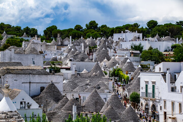 South of the Italy, alberobello with blue sky and the trulli in background