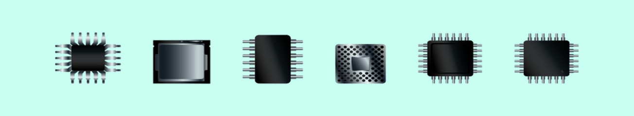 set of technology computer chip icon with various models vector illustration isolated on blue background