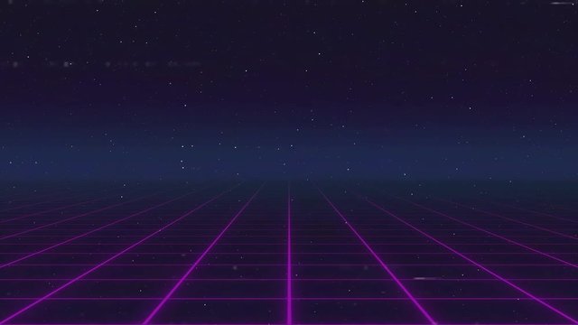 Retro-futuristic 80s synthwave grid background. Looped animation.