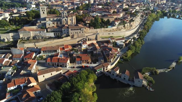 Zamora monumental city. Spain. Aerial Drone Footage. UNESCO World Heritage