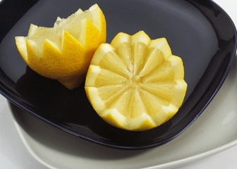 Plate with Yellow Lemon, citrus limonum, against White Background