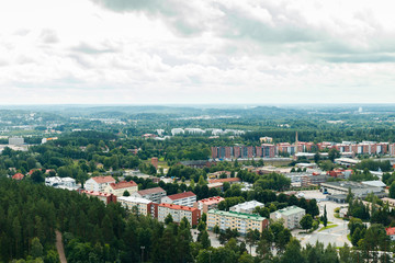 Obraz premium Lahti, Finland - 4 August 2020: View to Lahti city from ski jump tower Suurmaki