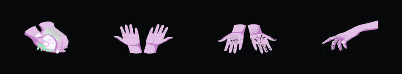 set of washing hands with various models vector illustration isolated on black background