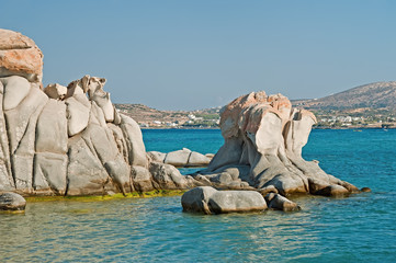 Stone monuments of the Kolymbithres beach of Paros island in Greece