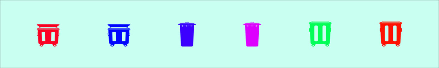trash can or waste basket icon symbol set. isolated on blue background