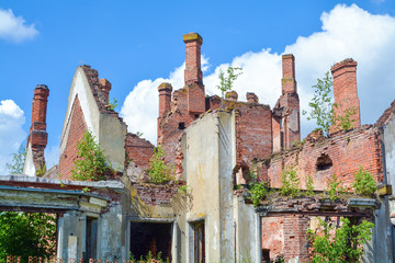 preserved brick chimneys and walls of the XIX century mansion