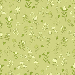 seamless pattern, green background, freehand drawing, plant ornament