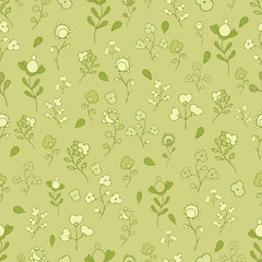 seamless pattern, green background, freehand drawing, plant ornament