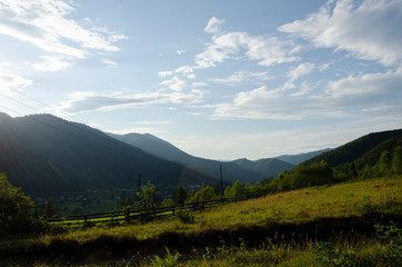 Fototapeta premium Sunny panorama view in the Carpathian mountains, Ukraine