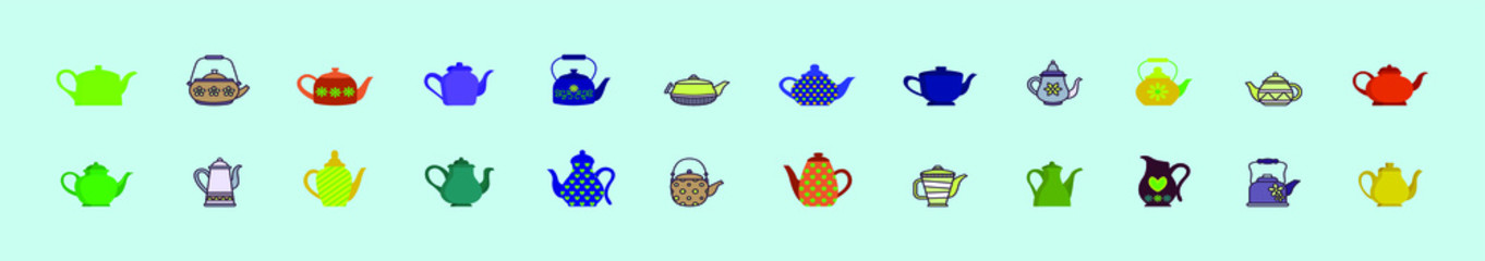 set of cute tea pot collection on with various model. vector illustration