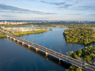 Obraz premium Aerial drone view of the North Bridge over the Dnieper in Kiev.