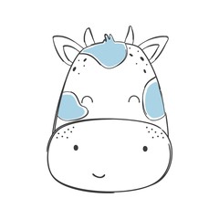 Cute baby cow. Head farm animal . Vector print for kids. Vector print for baby shower.