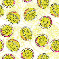 Lemon Wedges and Slices Vector Seamless Pattern