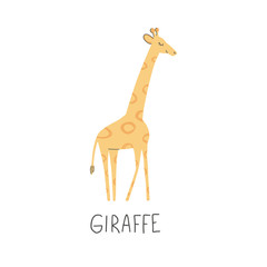 Hand Drawn African giraffe. Cute doodle animal card. Scandinavian colorful childish illustration.