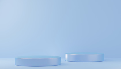 blue podiums on background. Abstract pedestal scene with geometrical. Scene to show cosmetic products presentation. Mock up design empty space. Showcase,shopfront,display case,3d render