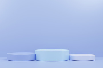 step blue podiums on background. Abstract pedestal scene with geometrical. Scene to show cosmetic products presentation. Mock up design empty space. Showcase,shopfront,display case,3d render