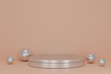 silver podiums on pastel background. Abstract pedestal scene with geometrical. Scene to show cosmetic products presentation. Mock up design empty space. Showcase,shopfront,display case,3d render