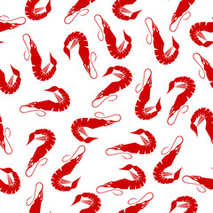 Seamless pattern with red shrimps. For a fish restaurant.