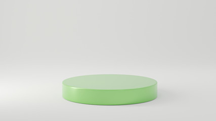 green podiums on white background. Abstract pedestal scene with geometrical. Scene to show cosmetic products presentation. Mock up design empty space. Showcase,shopfront,display case,3d render
