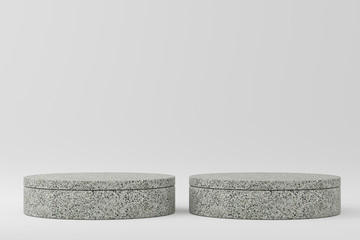 mosaic podiums on white background. Abstract minimal scene with geometrical. Scene to show cosmetic products presentation. Mock up design empty space. Showcase, shopfront, display case,3d render