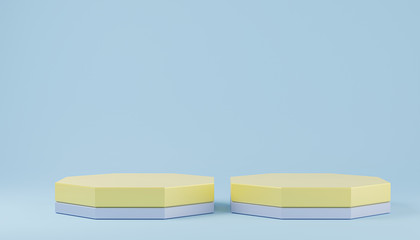 3d rendered with geometric step pastel podium platform for cosmetic pedestal product presentation.Mock up design empty space. Abstract composition in pastel background modern style