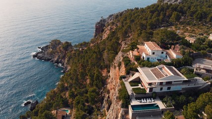 Mallorca, Spain Aerial Drone View Of Luxury Apartments On A Cliff. High quality photo