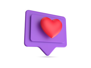 Social media network like icon. Internet sign and symbol with heart. 3D render