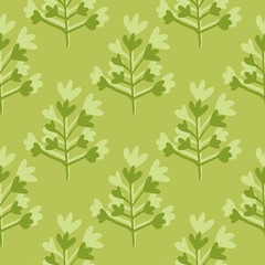 Seamless floral pattern with branch silhouettes in green and olive tones. Decorative simple backdrop.