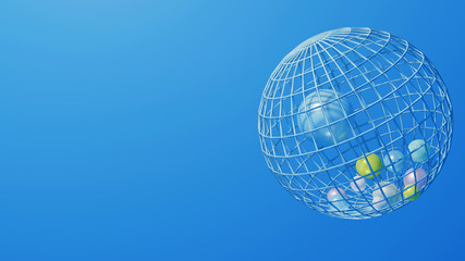 blue abstract sphere 3d illustration wireframe model earth lines, space, circle