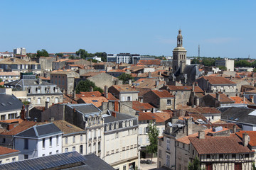 Rooftop view of the historic town of Niort and the tower of le Pilori. Niort is large town in the Deux-Sèvres department in western France with a population of 60,000+.