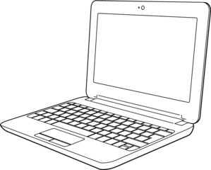 A vector line art illustration of an open laptop computer