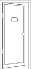 A vector line art illustration of an open door