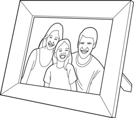 A vector line art illustration of a framed family photo