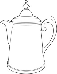 A vector line art illustration of a vintage style kettle