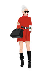 Women on high heels dressed in stylish trendy clothes - female fashion illustration