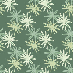 Seamless doodle pattern with spring daisy flowers. Simple botanic backdrop in green and white tones.