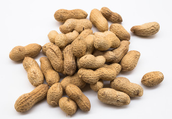 bunch of ecological peanuts on a white background