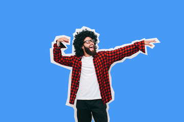 Crazy hipster guy emotions. Collage in magazine style .