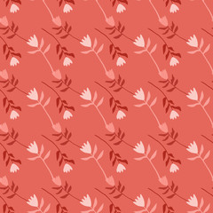 Fototapeta na wymiar Seamless pattern with stylized flower silhouettes. Soft coral palette. Simple backdrop with little flowers.