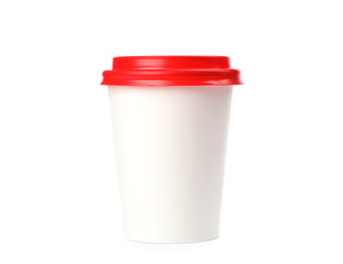 Takeaway paper coffee cup isolated on white