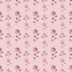 seamless pattern, floral ornament, pink background, freehand drawing