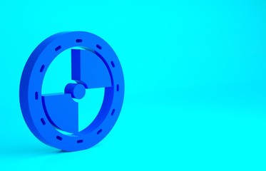 Obraz premium Blue Round wooden shield icon isolated on blue background. Security, safety, protection, privacy, guard concept. Minimalism concept. 3d illustration 3D render.