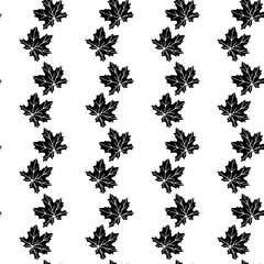 Seamless pattern with black silhouette maple leaves isolated on white background. Vector texture for fabric, invitations, home textiles, plant ornament in decoration