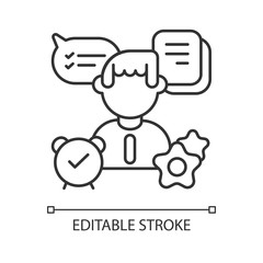 Organizational skills linear icon. Effective planning, time management thin line customizable illustration. Contour symbol. Organized employee vector isolated outline drawing. Editable stroke
