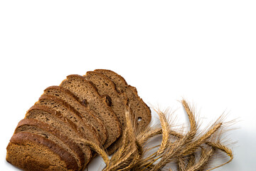 Traditional bread. Fresh loaf of rustic traditional bread with wheat grain ear or spike plant...