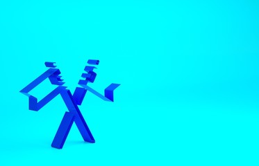 Blue Crossed medieval flag icon isolated on blue background. Country, state, or territory ruled by a king or queen. Minimalism concept. 3d illustration 3D render.